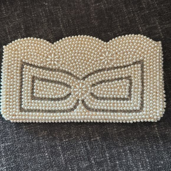 Vintage Beaded Evening Bag Handmade in Japan. Zipper Purse/Clutch Cream - Picture 4 of 8